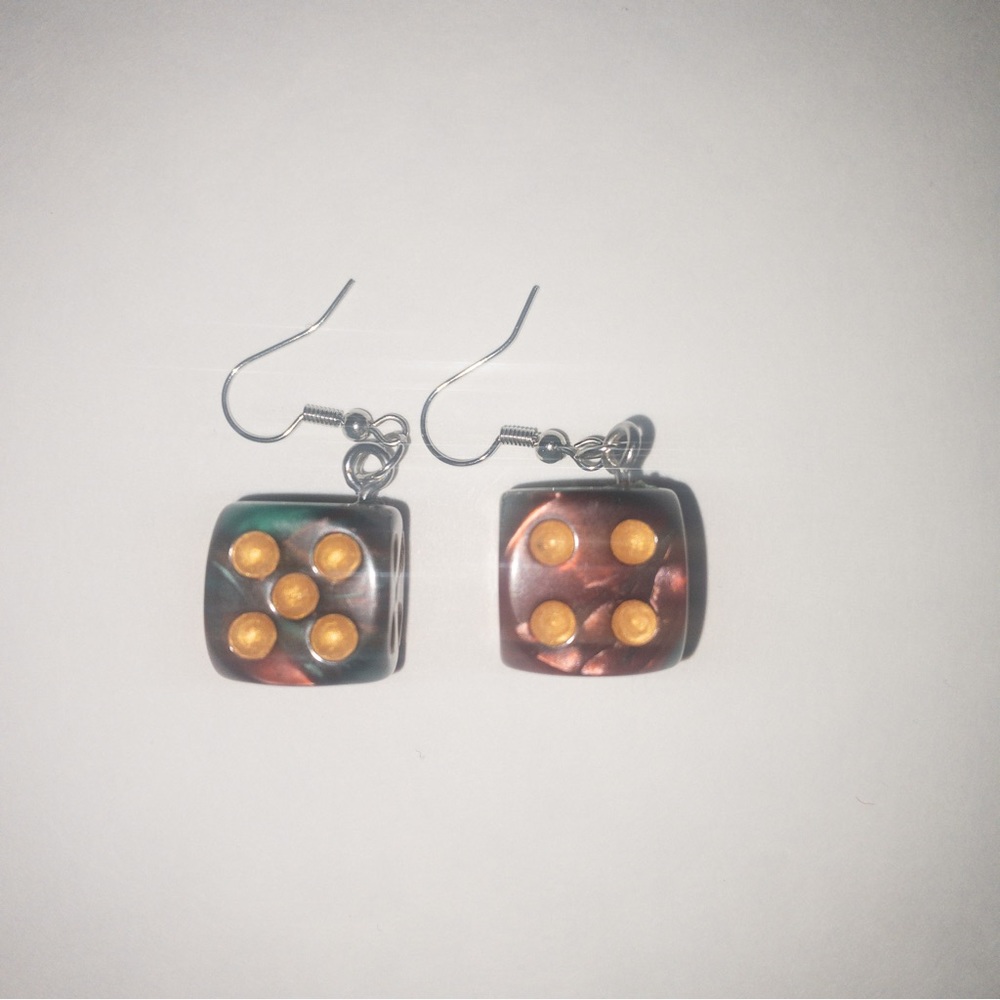 New Green & Red Dice Earrings! Dice Silver Hook Earrings Gift